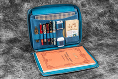 Smoky Grey Leather Zippered Folio - 9 x 11.2 inches (23 x 28.5 cm