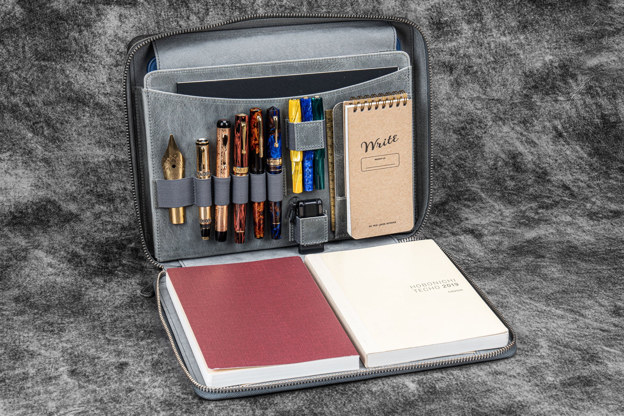 Smoky Grey A4 Leather Compendium Bag | Galen Leather
