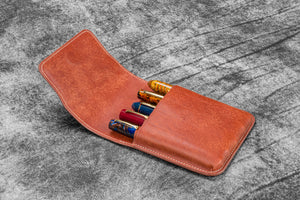 Leather Flap Pen Case for Five Pens - Aged Copper