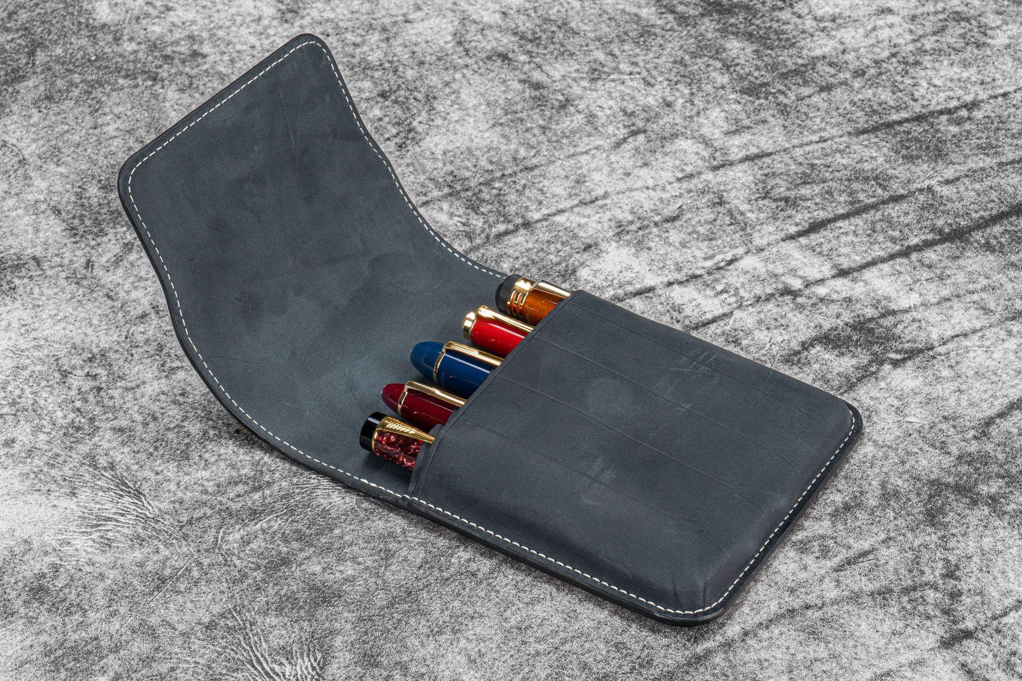 Leather Flap Pen Case for Five Pens - Crazy H. Brown - Galen Leather