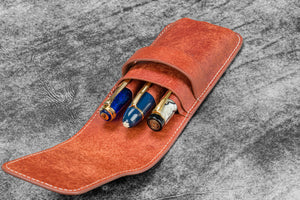 Leather Flap Pen Case for Three Pens - Aged Copper