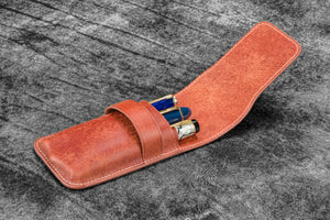 Leather Flap Pen Case for Three Pens - Aged Copper