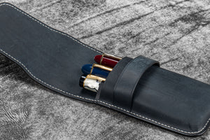 Leather Flap Pen Case for Three Pens - Crazy Horse Graphite