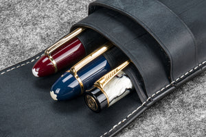 Leather Flap Pen Case for Three Pens - Crazy Horse Graphite