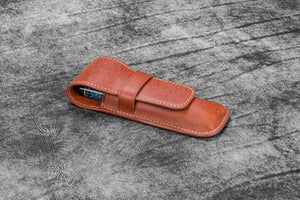 Leather Flap Pen Case for Two Pens - Aged Copper