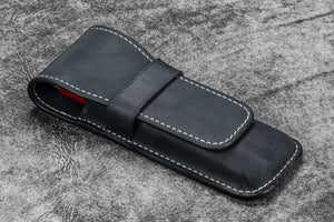 Leather Flap Pen Case for Two Pens - Crazy Horse Graphite