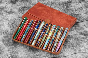 Leather Magnum Opus 12 Slots Hard Pen Case with Removable Pen Tray - Aged Copper