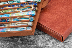 Leather Magnum Opus 12 Slots Hard Pen Case with Removable Pen Tray - Aged Copper