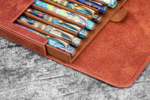 Leather Magnum Opus 12 Slots Hard Pen Case with Removable Pen Tray - Aged Copper