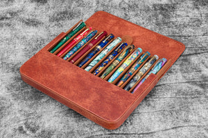 Leather Magnum Opus 12 Slots Hard Pen Case with Removable Pen Tray - Aged Copper