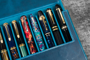Leather Magnum Opus 12 Slots Hard Pen Case with Removable Pen Tray - C.H. Ocean Blue