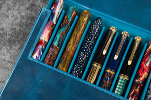 Leather Magnum Opus 12 Slots Hard Pen Case with Removable Pen Tray - C.H. Ocean Blue