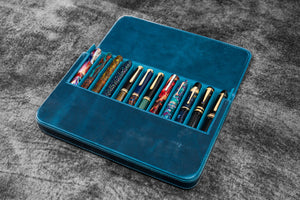 Leather Magnum Opus 12 Slots Hard Pen Case with Removable Pen Tray - C.H. Ocean Blue