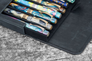 Leather Magnum Opus 12 Slots Hard Pen Case with Removable Pen Tray - Crazy Horse Graphite