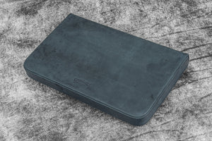 Leather Magnum Opus 12 Slots Hard Pen Case with Removable Pen Tray - Crazy Horse Graphite