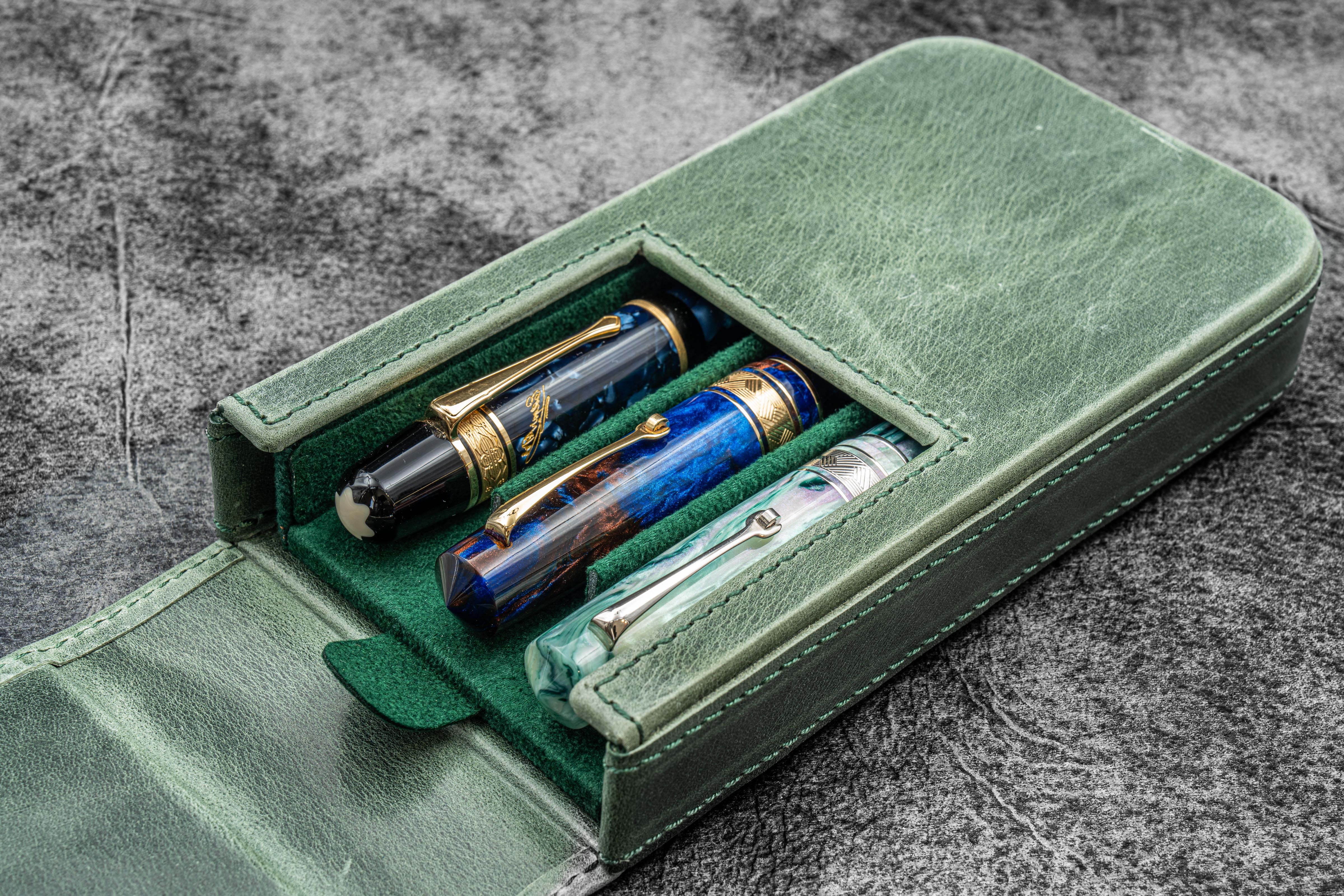 ボッテガキャンバスケース Leather Magnum Opus 3 Slots Hard Pen Case with Removable Pen Tray