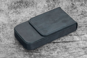 Leather Magnum Opus 3 Slots Hard Pen Case with Removable Pen Tray - Crazy Horse Graphite