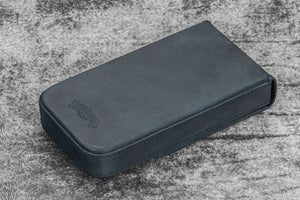 Leather Magnum Opus 3 Slots Hard Pen Case with Removable Pen Tray - Crazy Horse Graphite