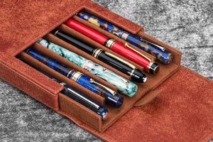 Leather Magnum Opus 6 Slots Hard Pen Case with Removable Pen Tray - Aged Copper