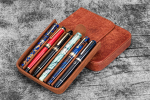 Leather Magnum Opus 6 Slots Hard Pen Case with Removable Pen Tray - Aged Copper