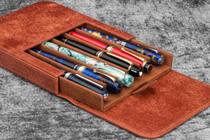 Leather Magnum Opus 6 Slots Hard Pen Case with Removable Pen Tray - Aged Copper
