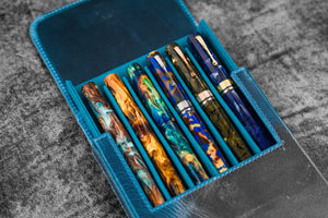 Leather Magnum Opus 6 Slots Hard Pen Case with Removable Pen Tray - C.H. Ocean Blue