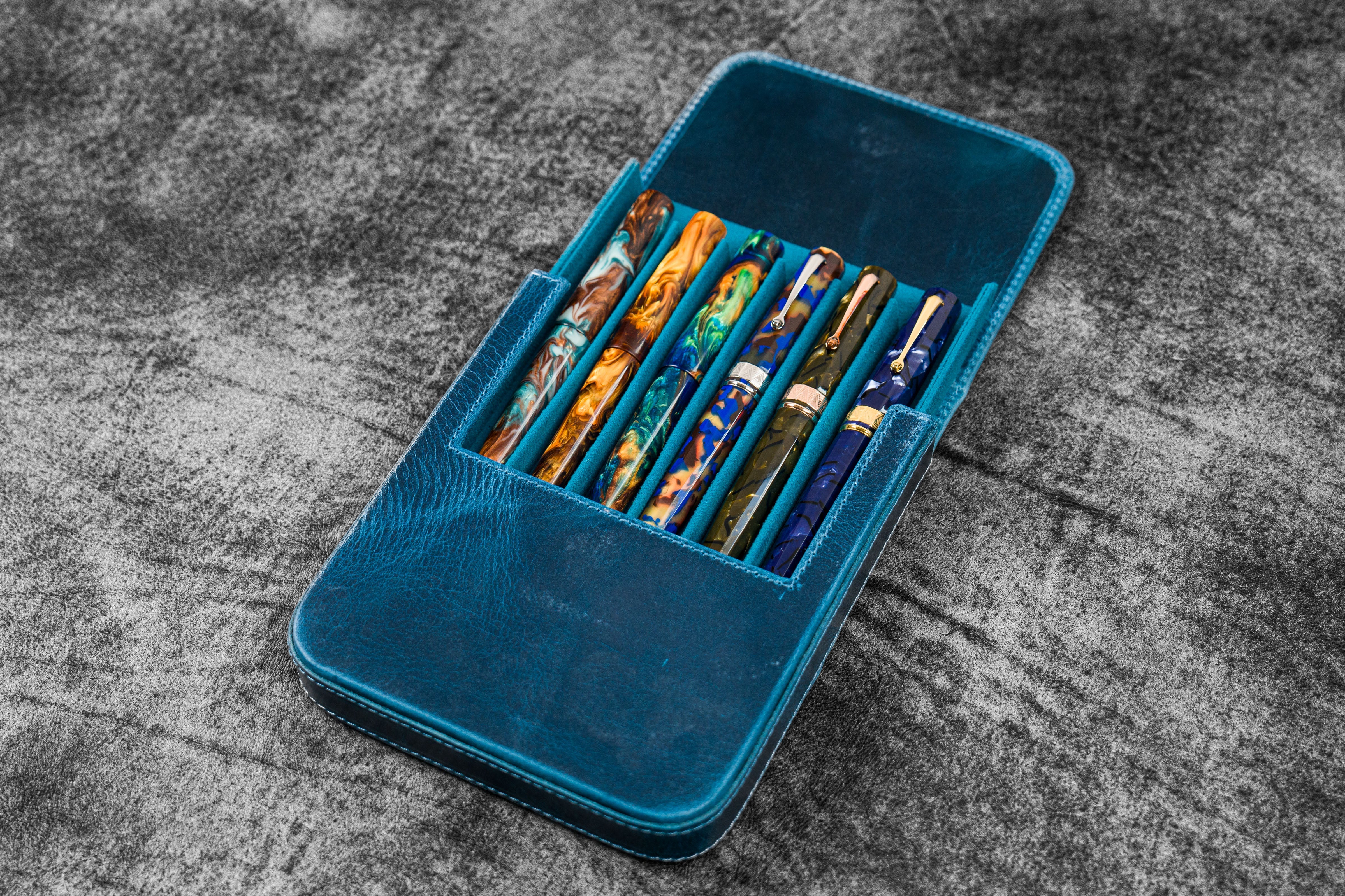 Leather Magnum Opus 6 Slots Hard Pen Case with Removable Pen Tray