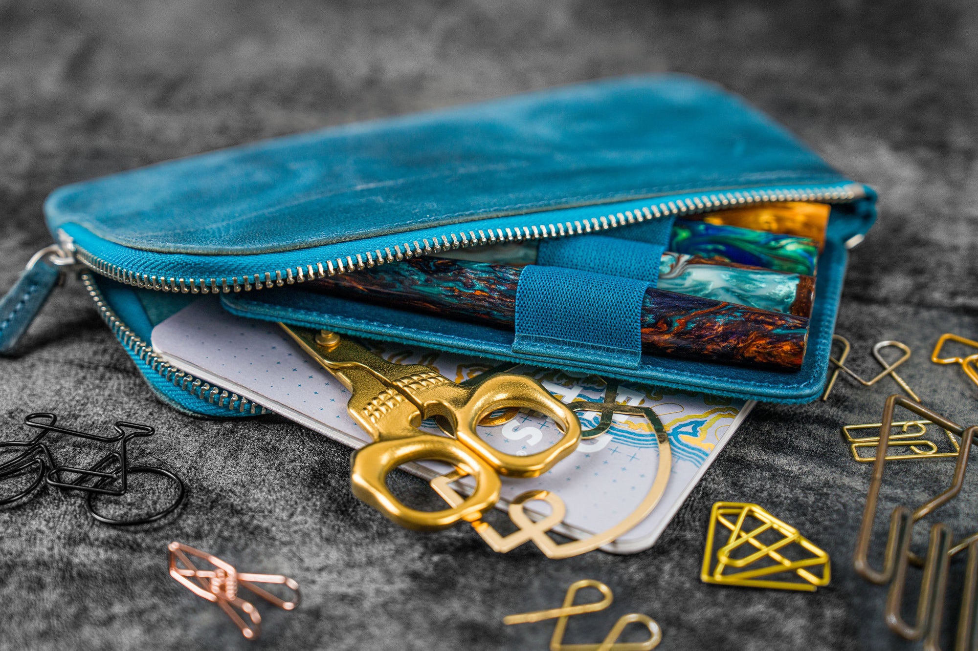 GALEN LEATHER 万年筆　Ocean Sun F Leather-Slip-N-Zip-4-Slots-