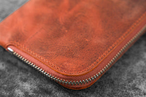 Leather Slip-N-Zip 4 Slots Zippered Pen Pouch - C.H. Orange