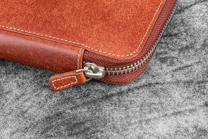 Leather Zippered 10 Slots Pen Case - Aged Copper