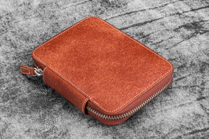 Leather Zippered 10 Slots Pen Case - Aged Copper