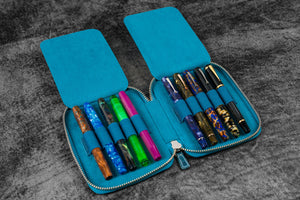 Leather Zippered 10 Slots Pen Case - C.H. Ocean Blue