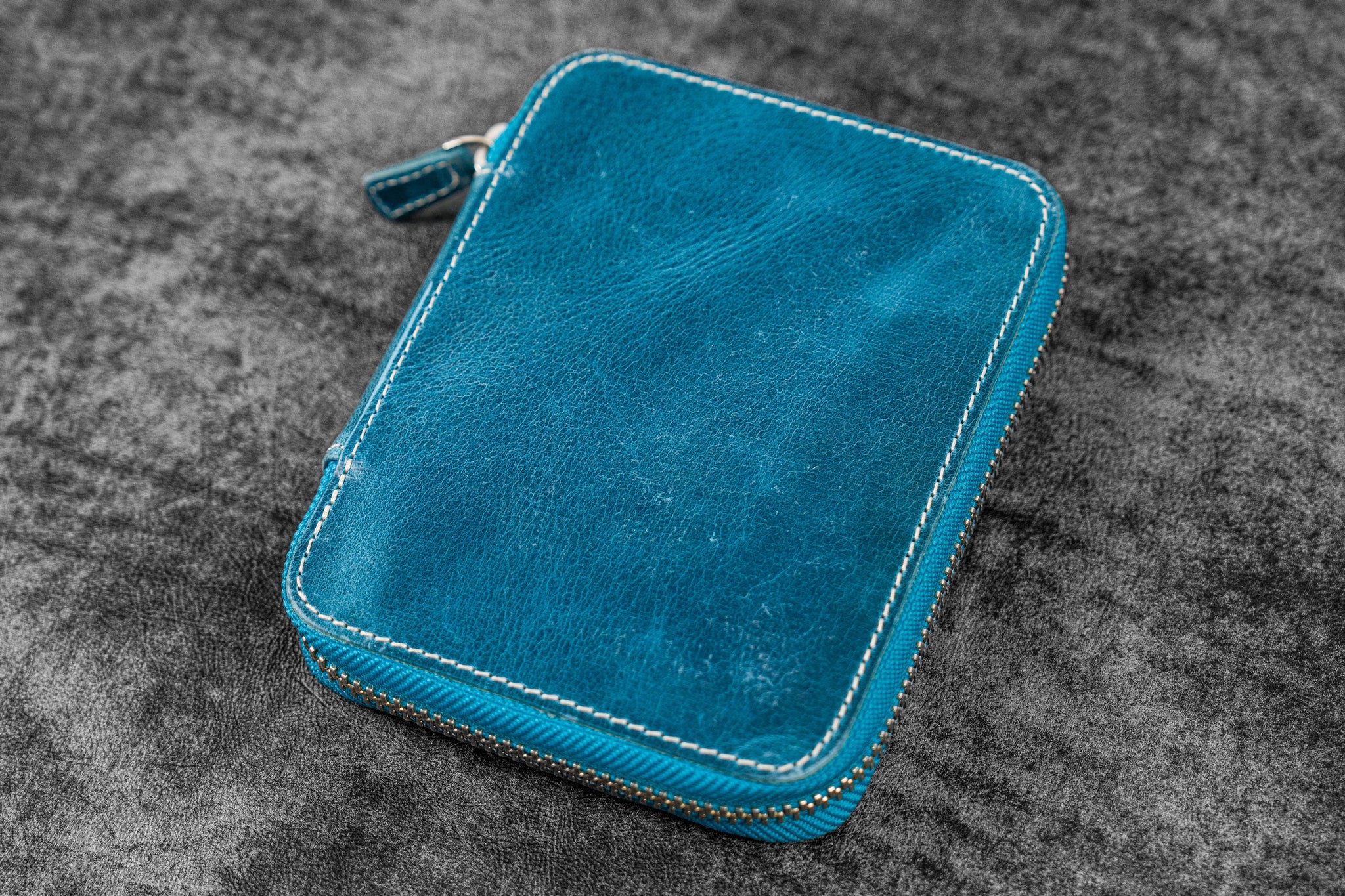 Leather Zippered 10 Slots Pen Case - Ocean Blue - Galen Leather