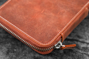 Leather Zippered 10 Slots Pen Case - C.H. Orange