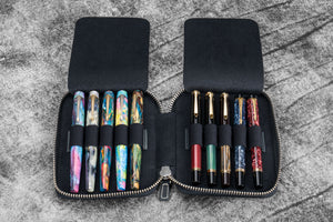 Leather Zippered 10 Slots Pen Case - Crazy Horse Graphite