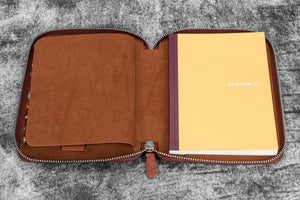Leather Zippered 10 Slots Pen Case with A5 Notebook Holder - Aged Copper
