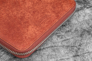 Leather Zippered 10 Slots Pen Case with A5 Notebook Holder - Aged Copper