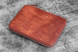 Leather Zippered 20 Slots Pen Case - Aged Copper