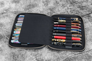 Leather Zippered 20 Slots Pen Case - Crazy Horse Graphite