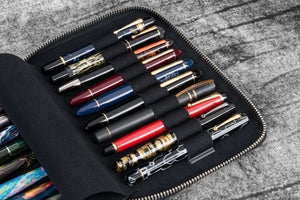 Leather Zippered 20 Slots Pen Case - Crazy Horse Graphite