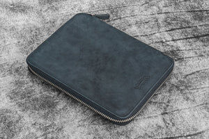 Leather Zippered 20 Slots Pen Case - Crazy Horse Graphite