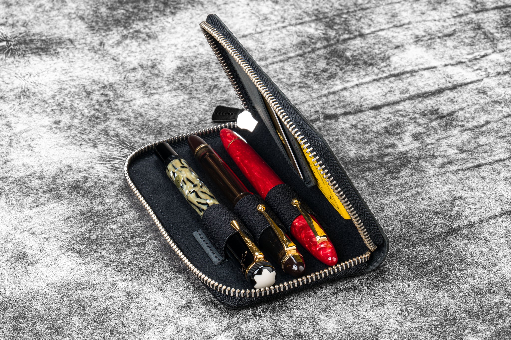 Ocean Blue - Leather Zippered 3 Slots Pen Case | Galen Leather