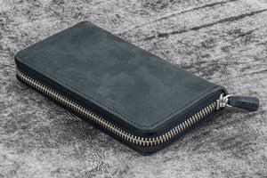 Leather Zippered 3 Slots Pen Case - Crazy Horse Graphite