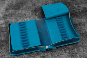 Leather Zippered 40 Slots Pen Case - C.H. Ocean Blue