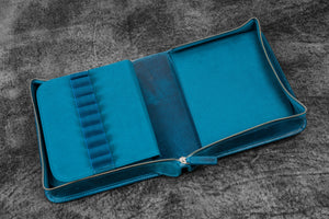 Leather Zippered 40 Slots Pen Case - C.H. Ocean Blue