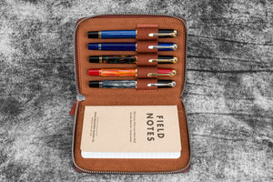 Leather Zippered 5 Slots Pen Case - Aged Copper