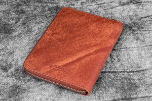 Leather Zippered 5 Slots Pen Case - Aged Copper