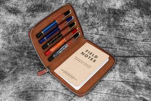 Leather Zippered 5 Slots Pen Case - Aged Copper