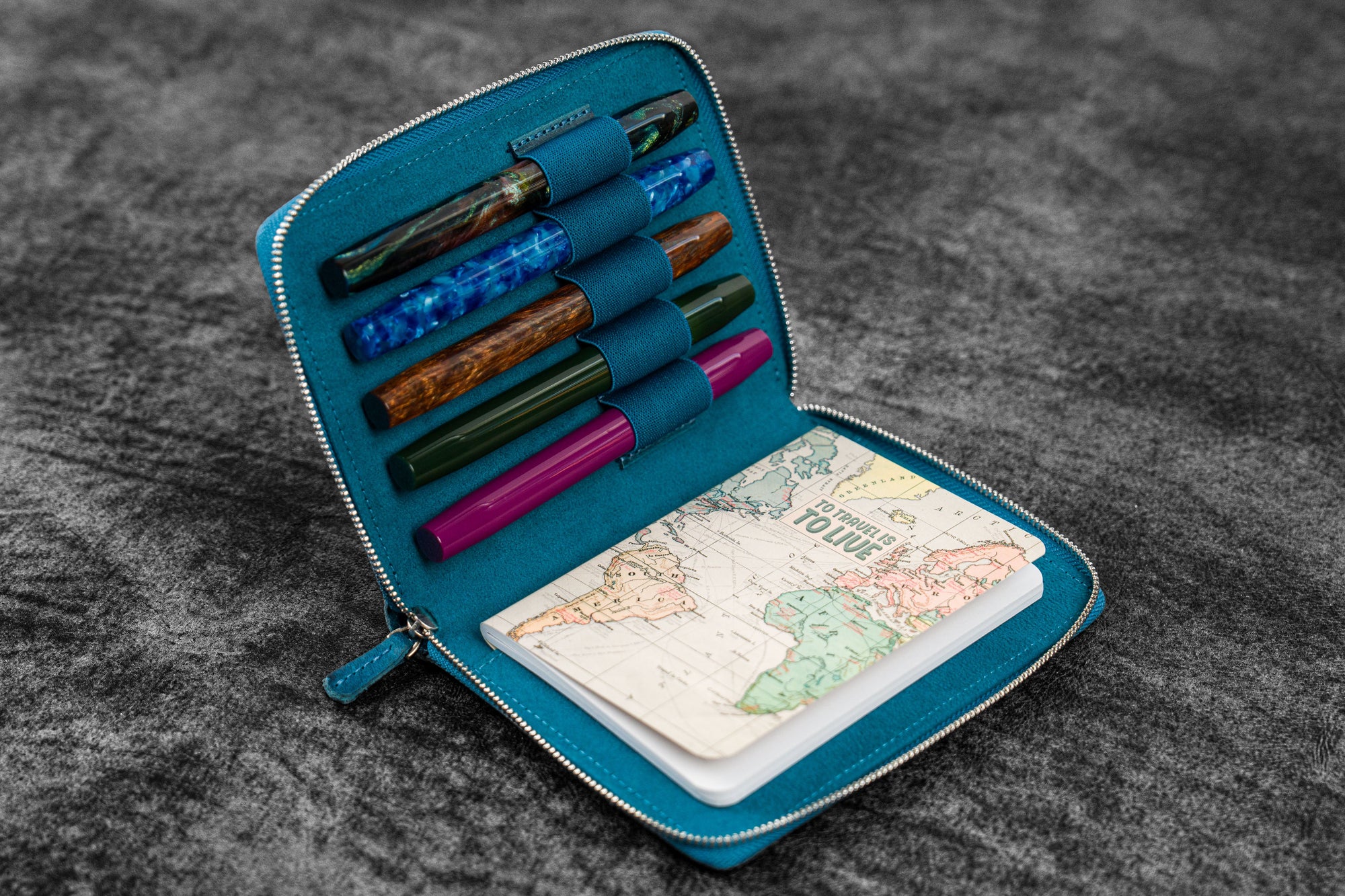 Leather Zip 5 Pen Case - Ocean Blue | Galen Leather