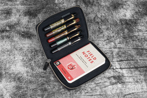 Leather Zippered 5 Slots Pen Case - Crazy Horse Graphite